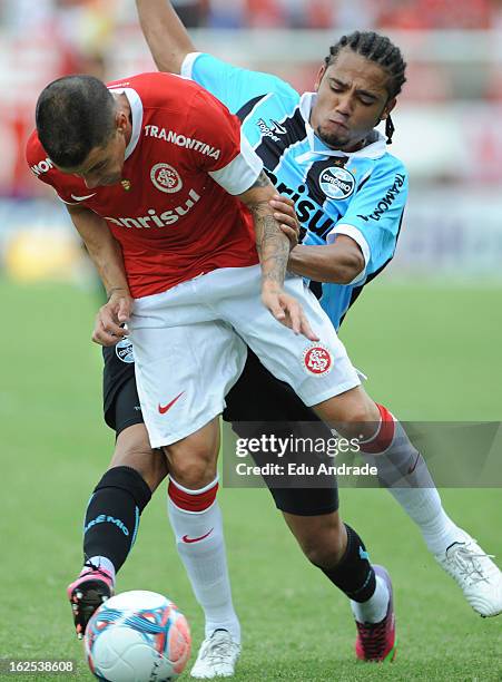 Adriano of Gremio during a match between Gremio and Internacional as part of the Gaucho championship at Centenario stadium on February 24, 2013 in...