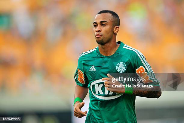 Wesley of Palmeiras in action during a match between Palmeiras and UA Barbarense as part of the Paulista Championship 2013 at Pacaembu Stadium on...