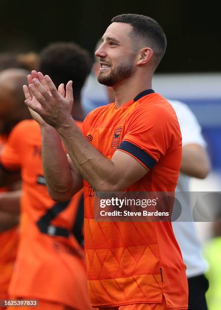 Conor Chaplin of Ipswich Town celebrates with the supporters after the Sky Bet Championship match between Queens Park Rangers and Ipswich Town at...