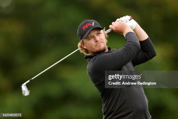 Eddie Pepperell of England plays his tee shot from the 15th hole on Day Three of the ISPS HANDA World Invitational presented by AVIV Clinics at...