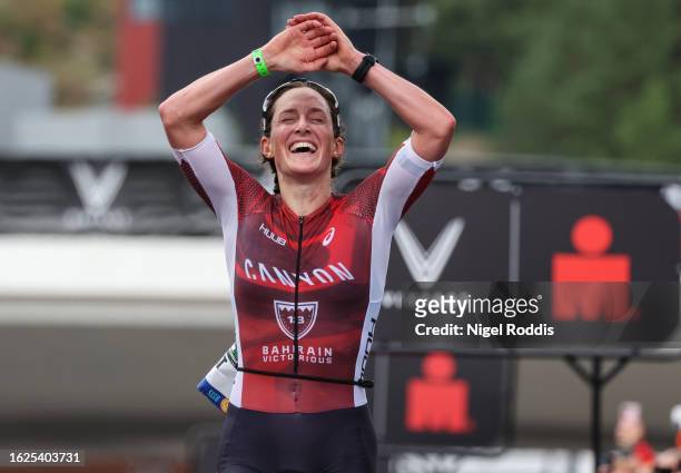 Kat Matthews of Great Britain finishes 2nd in the 2023 IRONMAN Women's 70.3 World Championships on August 26, 2023 in Lahti, Finland.