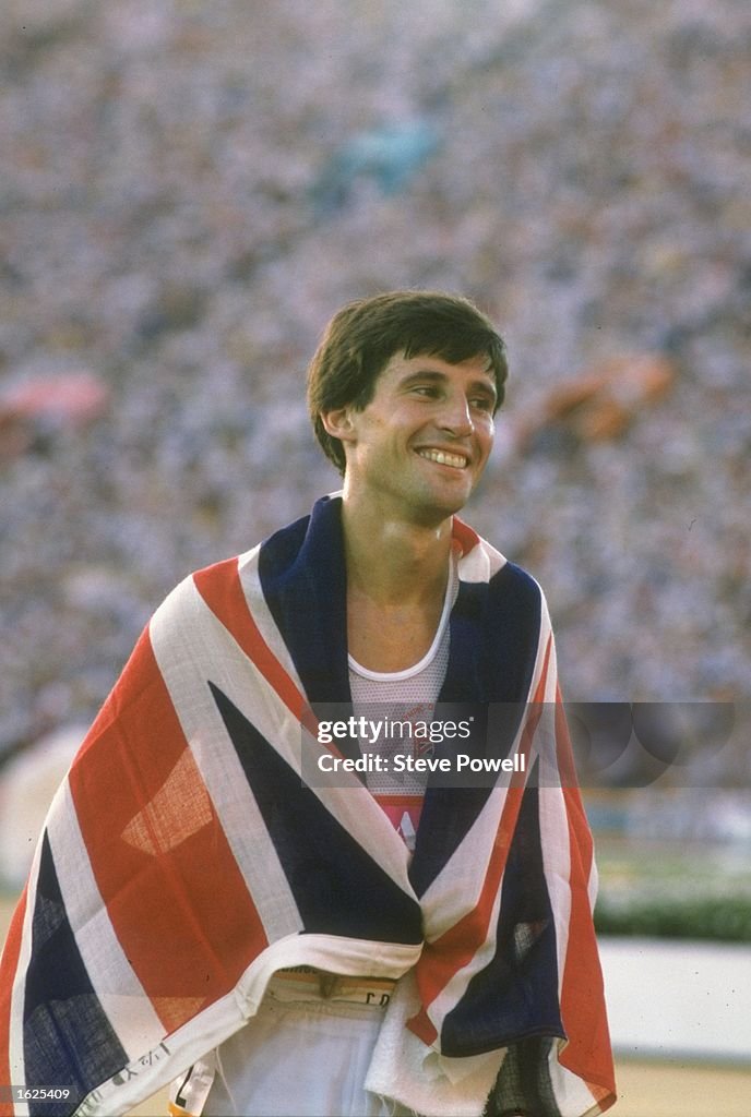 Seb Coe Sebastian Seb Coe of Great Britain draped in the Union Jack after the ...