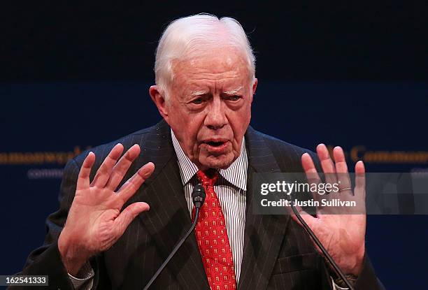 Former U.S. President Jimmy Carter speaks at the Commonwealth Club of California on February 24, 2013 in San Francisco, California. Former President...