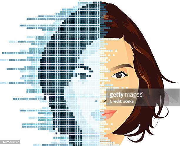 illustrations, cliparts, dessins animés et icônes de digital visage - visage femme