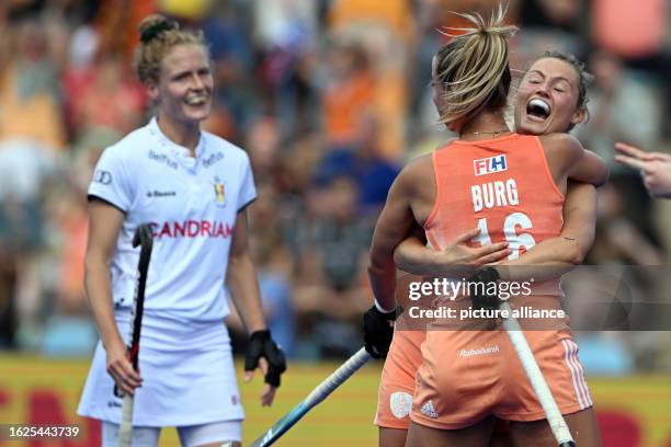 August 2023, North Rhine-Westphalia, Mönchengladbach: Field hockey, Women: European Championship, Netherlands - Belgium, final round, final. Marijn...