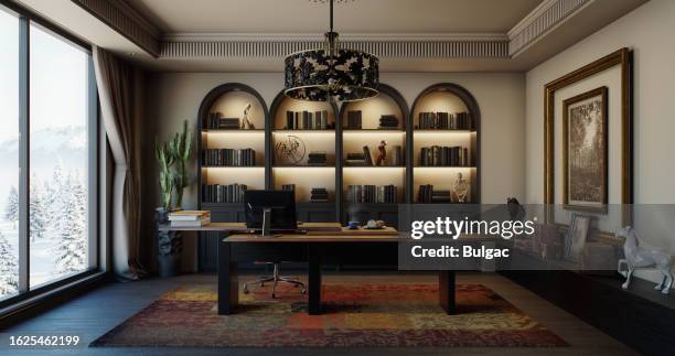 elegant home office - home office imagens e fotografias de stock