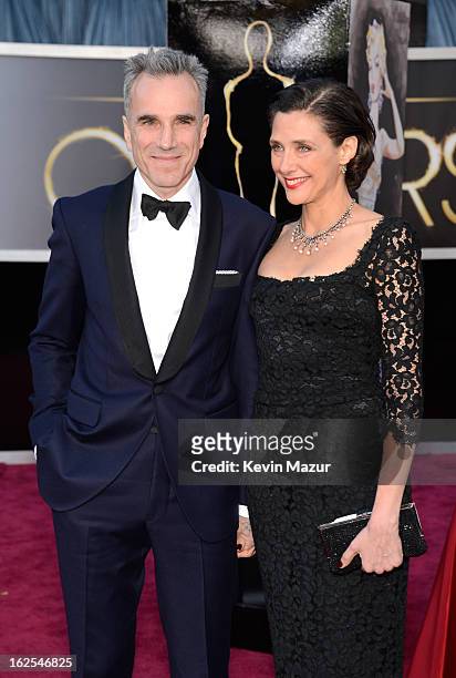Actor Daniel Day-Lewis and writer/director Rebecca Miller arrives at the Oscars at Hollywood & Highland Center on February 24, 2013 in Hollywood,...