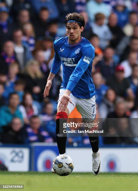 Ianis Hagi of Rangers is seen during the Viaplay Cup match between Rangers FC and Greenock Morton FC at Ibrox Stadium on August 19, 2023 in Glasgow,...