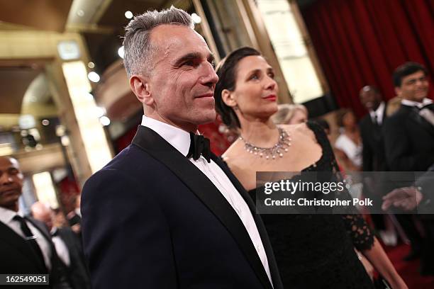 Actor Daniel Day-Lewis and wife Rebecca Miller arrive at the Oscars at Hollywood & Highland Center on February 24, 2013 in Hollywood, California.