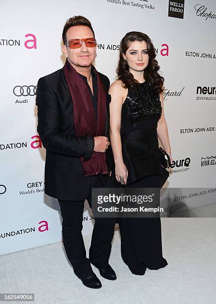 Musician Bono and actress Eve Hewson attend the 21st Annual Elton John AIDS Foundation Academy Awards Viewing Party at West Hollywood Park on...