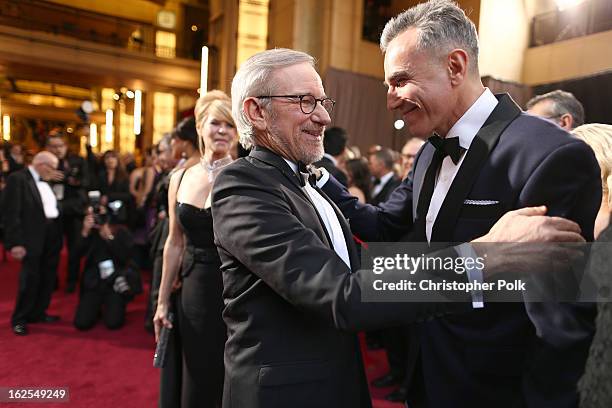 Director Steven Spielberg and actor Daniel Day-Lewis arrive at the Oscars held at Hollywood & Highland Center on February 24, 2013 in Hollywood,...