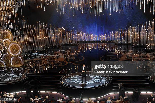 Host Seth MacFarlane speaks onstage during the Oscars held at the Dolby Theatre on February 24, 2013 in Hollywood, California.