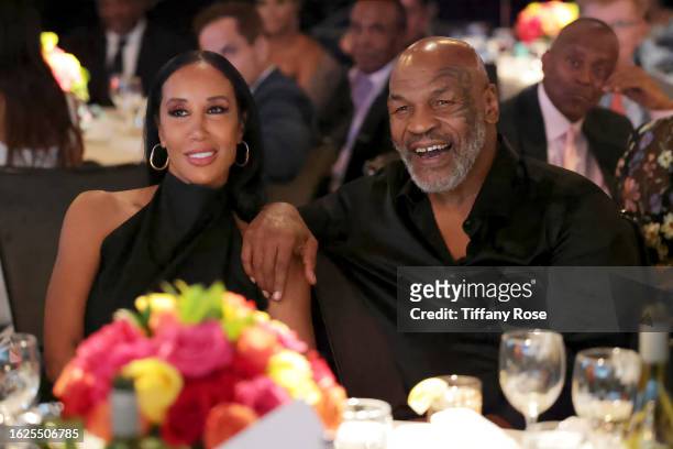 Lakiha Spicer and Mike Tyson attend the Harold & Carole Pump Foundation 2023 Gala at The Beverly Hilton on August 18, 2023 in Beverly Hills,...
