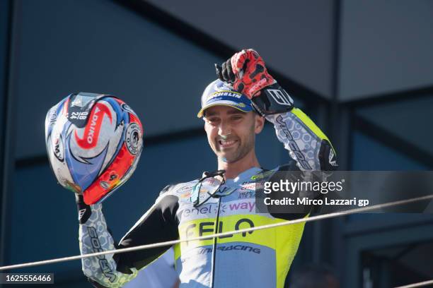 Matteo Ferrari of Italy and Felo Gresini MotoE celebrates the second place on the podium during the MotoE race 2 during the MotoGP of Austria -...