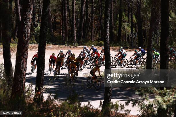 Primoz Roglic of Slovenia and Team Jumbo-Visma - Purple Leader Jersey, Adam Yates of Great Britain and UAE Team Emirates - Red Mountain Jersey,...