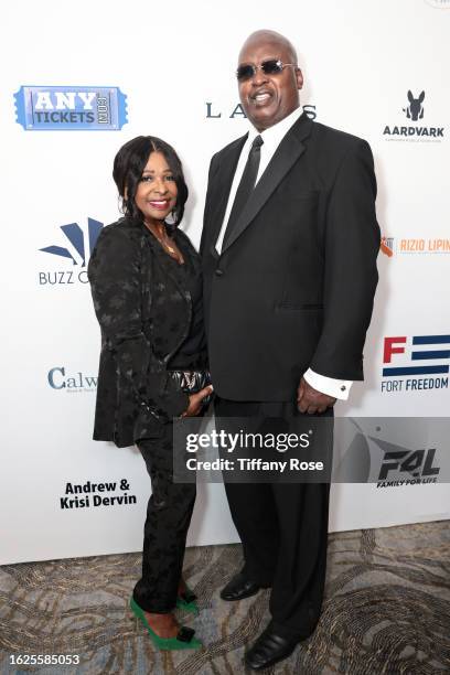 Bertha Douglas and Buster Douglas attend the Harold & Carole Pump Foundation 2023 Gala at The Beverly Hilton on August 18, 2023 in Beverly Hills,...