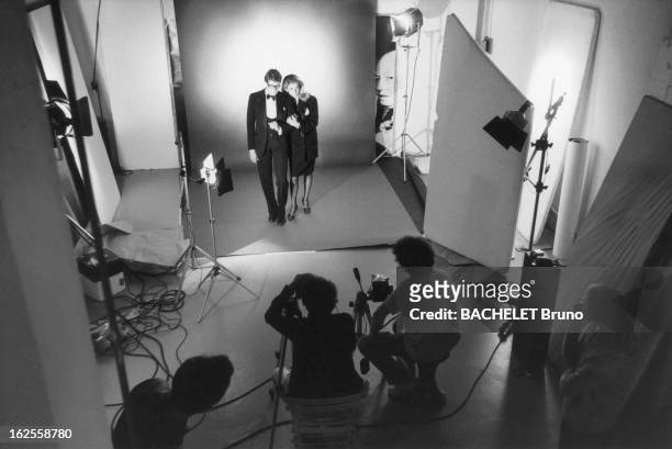 Actress Catherine Deneuve poses in YSL fashions with designer Yves Saint Laurent in a photo-shoot by German photographer Helmut Newton , 16th...