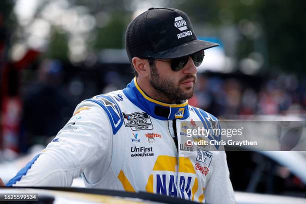 Chase Elliott, driver of the NAPA Auto Parts Chevrolet, waits on the grid during qualifying for the NASCAR Xfinity Series Shriners Children's 200 at...
