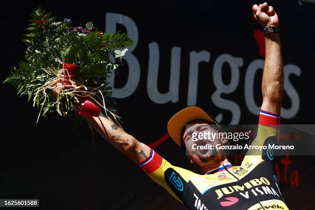 Primoz Roglic of Slovenia and Team Jumbo-Visma celebrates at podium as stage winner during the 45th Vuelta a Burgos 2023, Stage 5 a 160km stage from...