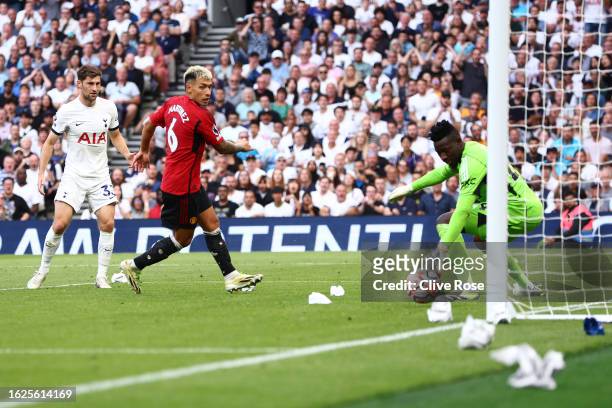 Ben Davies of Tottenham Hotspur scores the team's second goal during the Premier League match between Tottenham Hotspur and Manchester United at...