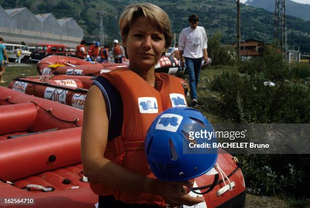 2Nd Rafting Grand Prix De France In Les Arcs. Les Arcs, station de Savoie - 13 Juillet 1986 - Lors du 2 ème Grand Prix de France de Rafting: portrait...