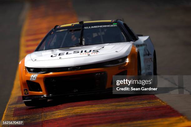 Allmendinger, driver of the Celsius Chevrolet, drives during qualifying for the NASCAR Cup Series Go Bowling at The Glen at Watkins Glen...