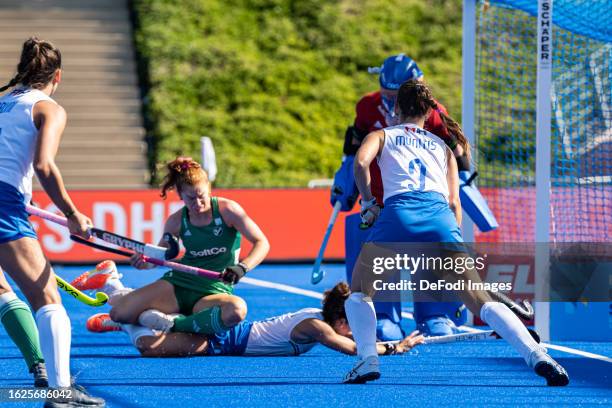 Maria Emilia Garcia Munitis of Italy battle for the ball during the 2023 Women's EuroHockey Championship match between Italy vs Ireland at Hockeypark...