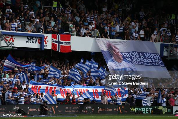 Queens Park Rangers supporters prior to kick off during the Sky Bet Championship match between Queens Park Rangers and Ipswich Town at Loftus Road on...