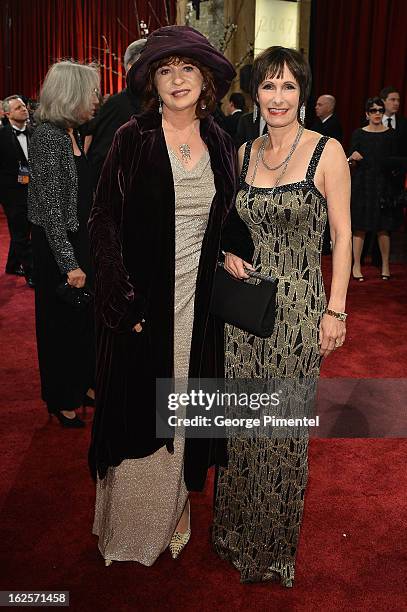 Producer Gale Ann Hurd and Los Angeles Times Writer Patt Morrison arrive at the Oscars at Hollywood & Highland Center on February 24, 2013 in...