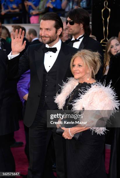 Actor Bradley Cooper and mother Gloria Cooper arrive at the Oscars held at Hollywood & Highland Center on February 24, 2013 in Hollywood, California.