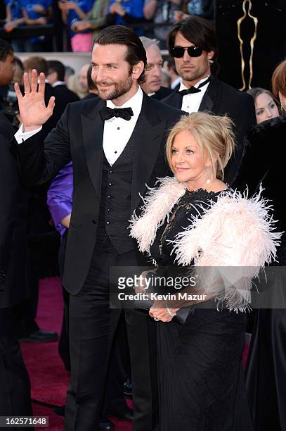 Actor Bradley Cooper and mother Gloria Cooper arrive at the Oscars held at Hollywood & Highland Center on February 24, 2013 in Hollywood, California.
