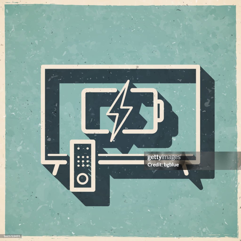 TV with battery charge symbol. Icon in retro vintage style - Old textured paper