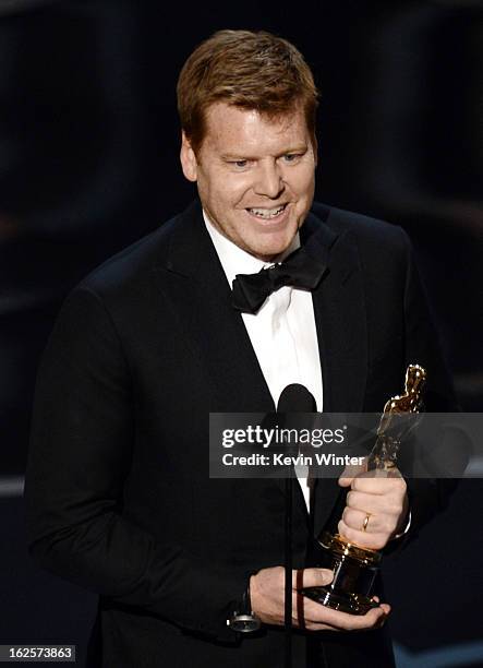 Director John Kahrs accepts the Best Animated Short Film aware for "Paperman" onstage during the Oscars held at the Dolby Theatre on February 24,...