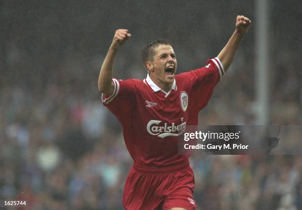 Michael Owen of Liverpool celebrates a goal during the FA Carling Premiership match against B''ackburn Rovers at Ewood Park in Blackburn, England \...