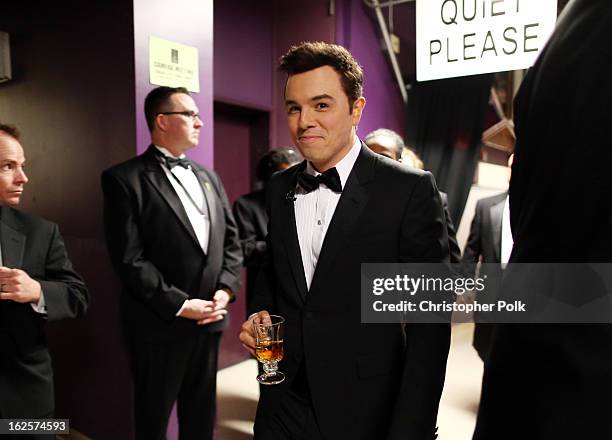 Host Seth MacFarlane backstage during the Oscars held at the Dolby Theatre on February 24, 2013 in Hollywood, California.