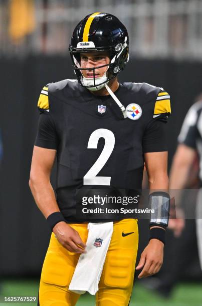 Pittsburgh quarterback Mason Rudolph warms up prior to the start of the NFL game between the Pittsburgh Steelers and the Atlanta Falcons on August...