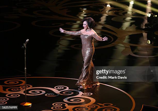 Dame Shirley Bassey performs onstage during the Oscars held at the Dolby Theatre on February 24, 2013 in Hollywood, California.