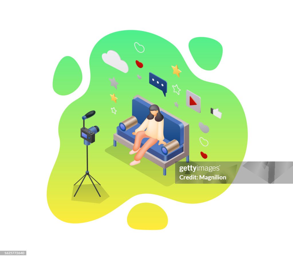 Vlog Graphics Live Streaming Vlog Video Bubble Frame Isometric Vector High-Res Vector ...