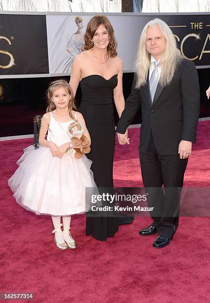 Sofia Miranda, Kelli Bean-Miranda and Cinematographer Claudio Miranda arrive at the Oscars held at Hollywood & Highland Center on February 24, 2013...