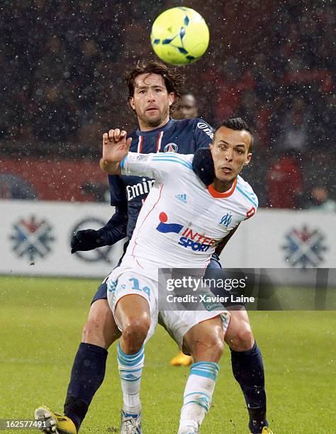 Maxwell of Paris Saint-Germain FC and Foued Kadir of Marseille Olympic during the French League 1 between Paris Saint-Germain FC and Marseille...