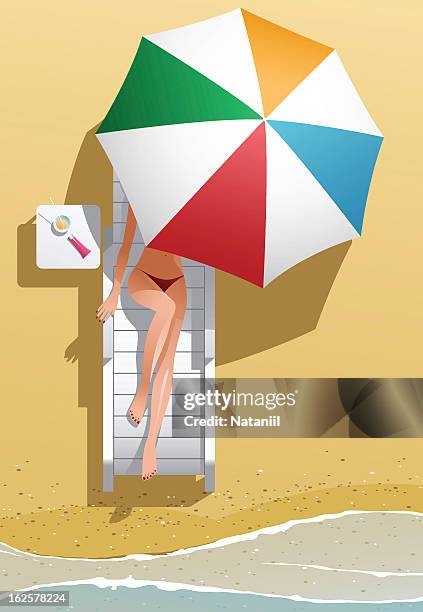 sommer-mädchen - beach umbrella sand stock-grafiken, -clipart, -cartoons und -symbole