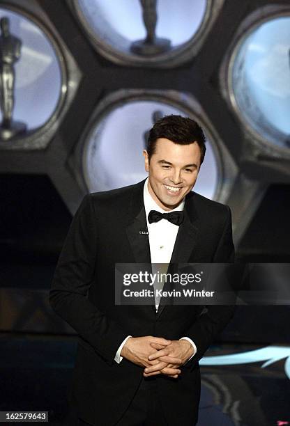 Host Seth MacFarlane speaks onstage during the Oscars held at the Dolby Theatre on February 24, 2013 in Hollywood, California.