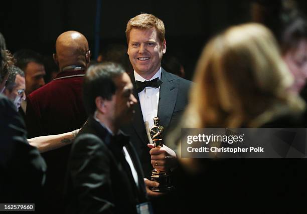 Director John Kahrs, winner of the Best Animated Short Film award for "Paperman," backstage during the Oscars held at the Dolby Theatre on February...