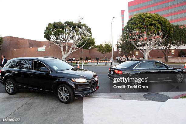 General view of the atmosphere at Audi during the 21st Annual Elton John AIDS Foundation Academy Awards Viewing Party at West Hollywood Park on...