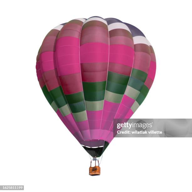 group hot air balloon on white background. - hot air balloon basket stock pictures, royalty-free photos & images