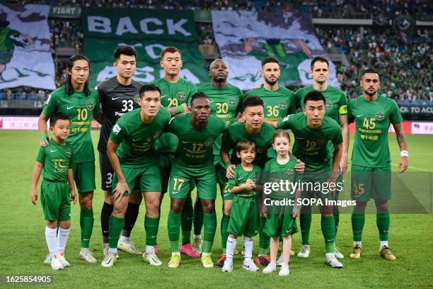 Port FC players pose for a group photo before the AFC Champion League Qualify Play off match between Zhejiang FC and Port FC at Huzhou Olympic Sports...