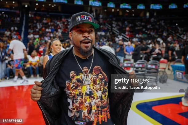 Coach Ice Cube of Team Webull celebrates during the Monster Energy BIG3 Celebrity Game at Capital One Arena on August 19, 2023 in Washington, DC.