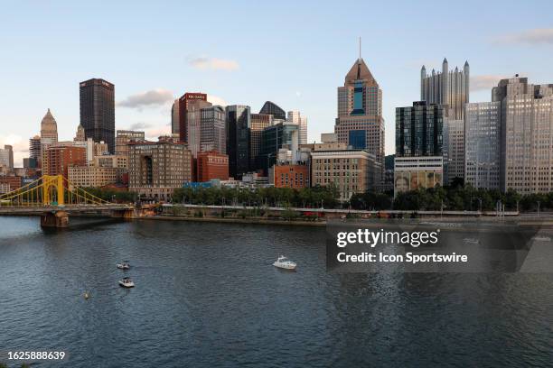 General view of the downtown Pittsburgh skyline during a regular season game between the Philadelphia Phillies and Pittsburgh Pirates on July 29 at...