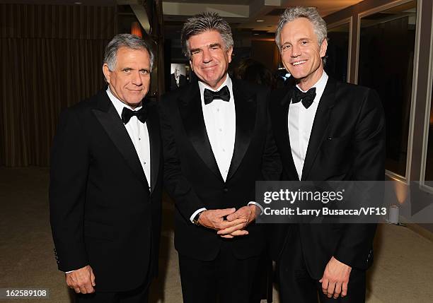 President and CEO of CBS Leslie Moonves, tv executives Tom Freston, and President, Clear Channel Ent. John Sykes attend the 2013 Vanity Fair Oscar...