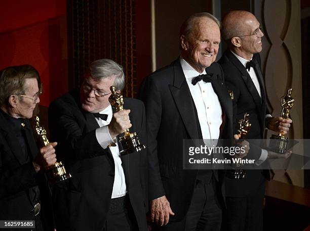 Director Hal Needham, filmmaker D.A. Pennebaker, and filmmaker George Stevens Jr., Governors Award recipients, and producer Jeffrey Katzenberg, Jean...
